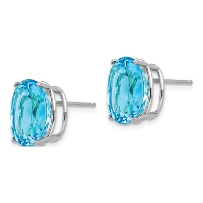 14K White Gold Swiss Blue Topaz Oval Stud Earrings – view 2