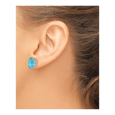 14K White Gold Swiss Blue Topaz Oval Stud Earrings – view 3