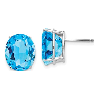 14K White Gold Swiss Blue Topaz Oval Stud Earrings