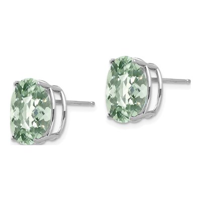 14K White Gold Green Quartz Oval Stud Earrings – view 2