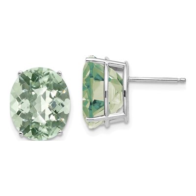 14K White Gold Green Quartz Oval Stud Earrings