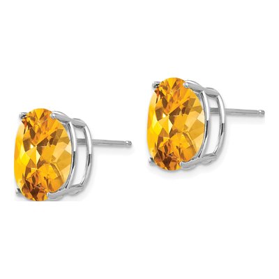 14K White Gold Citrine Oval Stud Earrings – view 3