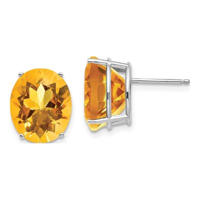 14K White Gold Citrine Oval Stud Earrings