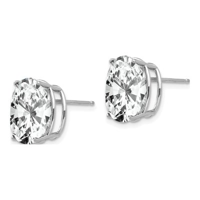 14K White Gold CZ Oval Stud Earrings – view 2