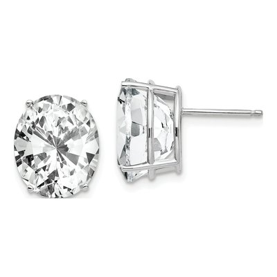 14K White Gold CZ Oval Stud Earrings