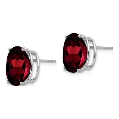 14K White Gold Garnet Oval Stud Earrings – view 2