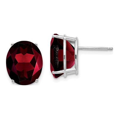 14K White Gold Garnet Oval Stud Earrings