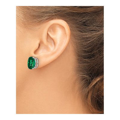 14K White Gold Lab-Created Helenite Mount St Helens Oval Stud Earrings – view 3