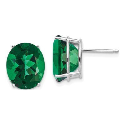 14K White Gold Lab-Created Helenite Mount St Helens Oval Stud Earrings