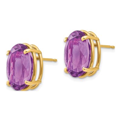 14K Yellow Gold Amethyst Oval Stud Earrings – view 2