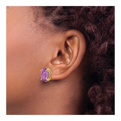 14K Yellow Gold Amethyst Oval Stud Earrings – view 3