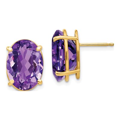 14K Yellow Gold Amethyst Oval Stud Earrings