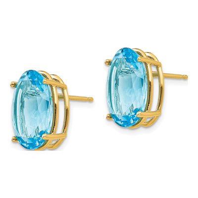 14K Yellow Gold Swiss Blue Topaz Oval Stud Earrings – view 2