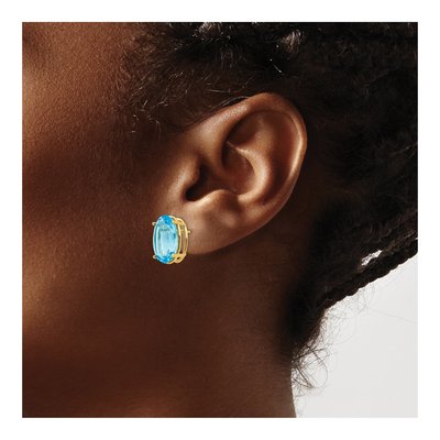 14K Yellow Gold Swiss Blue Topaz Oval Stud Earrings – view 3
