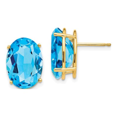 14K Yellow Gold Swiss Blue Topaz Oval Stud Earrings