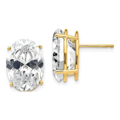 14K Yellow Gold CZ Oval Stud Earrings