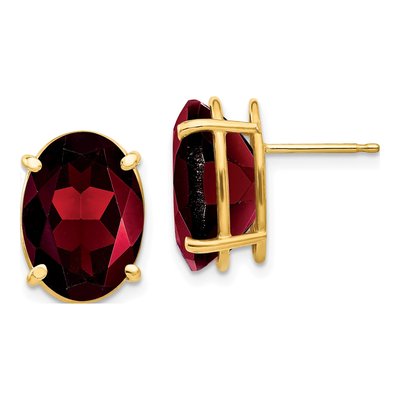 14K Yellow Gold Garnet Oval Stud Earrings