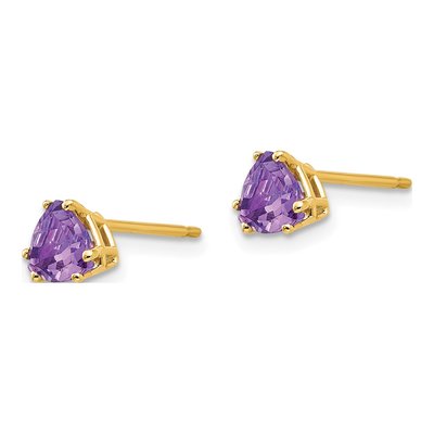 14K Yellow Gold 5mm Amethyst Trillion Stud Earrings – view 2