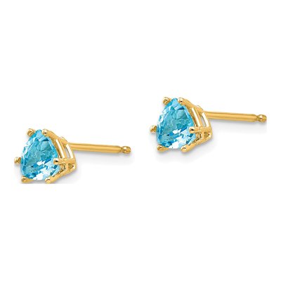 14K Yellow Gold 5mm Swiss Blue Topaz Trillion Stud Earrings – view 3