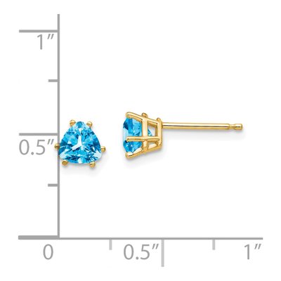 14K Yellow Gold 5mm Swiss Blue Topaz Trillion Stud Earrings – view 5