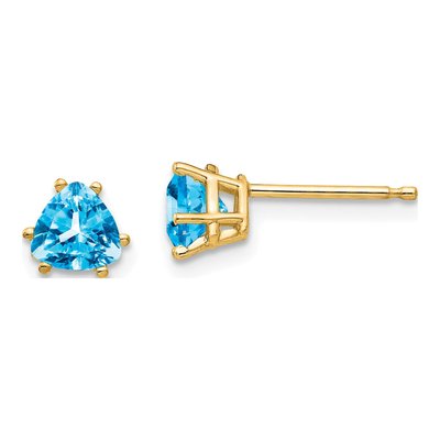 14K Yellow Gold 5mm Swiss Blue Topaz Trillion Stud Earrings