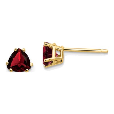 14K Yellow Gold 5mm Garnet Trillion Stud Earrings