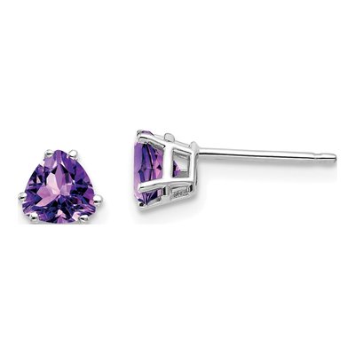 14K White Gold 5mm Amethyst Trillion Stud Earrings