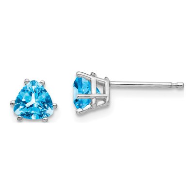 14K White Gold 5mm Swiss Blue Topaz Trillion Stud Earrings