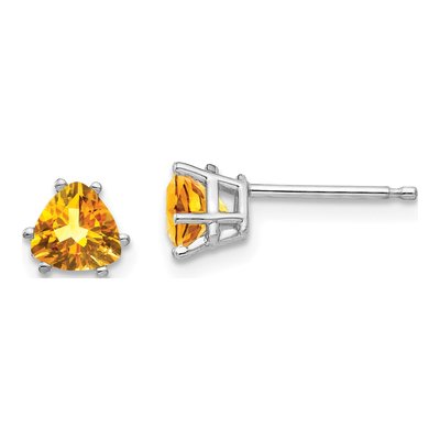 14K White Gold 5mm Citrine Trillion Stud Earrings