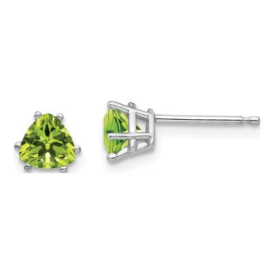 14K White Gold 5mm Peridot Trillion Stud Earrings