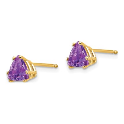14K Yellow Gold 6mm Amethyst Trillion Stud Earrings – view 3
