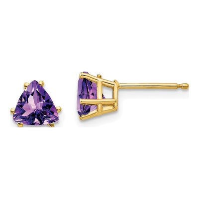 14K Yellow Gold 6mm Amethyst Trillion Stud Earrings