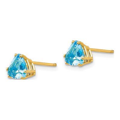 14K Yellow Gold 6mm Swiss Blue Topaz Trillion Stud Earrings – view 3