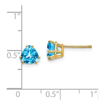 14K Yellow Gold 6mm Swiss Blue Topaz Trillion Stud Earrings – view 5