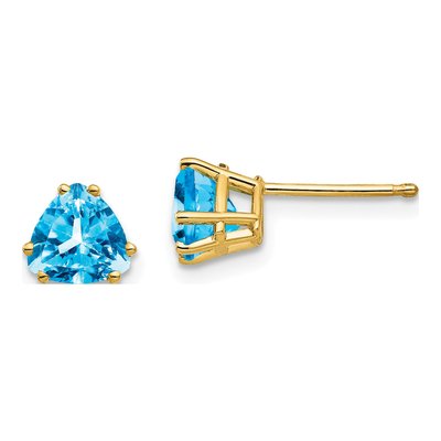 14K Yellow Gold 6mm Swiss Blue Topaz Trillion Stud Earrings