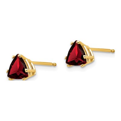 14K Yellow Gold 6mm Garnet Trillion Stud Earrings – view 3