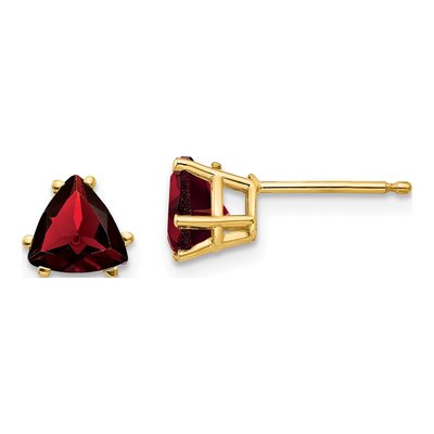 14K Yellow Gold 6mm Garnet Trillion Stud Earrings