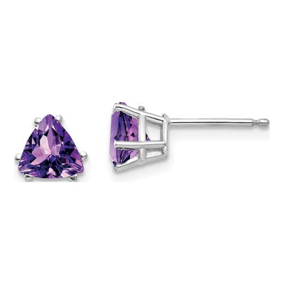 14K White Gold 6mm Amethyst Trillion Stud Earrings