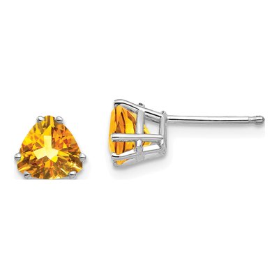 14K White Gold 6mm Citrine Trillion Stud Earrings