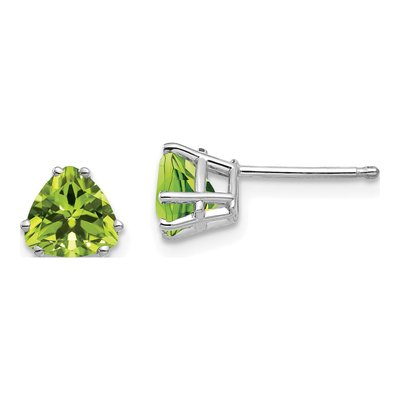 14K White Gold 6mm Peridot Trillion Stud Earrings
