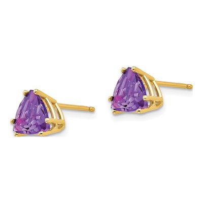 14K Yellow Gold 7mm Amethyst Trillion Stud Earrings – view 2