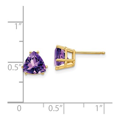 14K Yellow Gold 7mm Amethyst Trillion Stud Earrings – view 4
