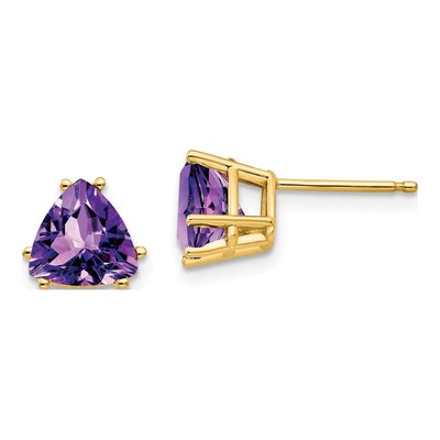 14K Yellow Gold 7mm Amethyst Trillion Stud Earrings