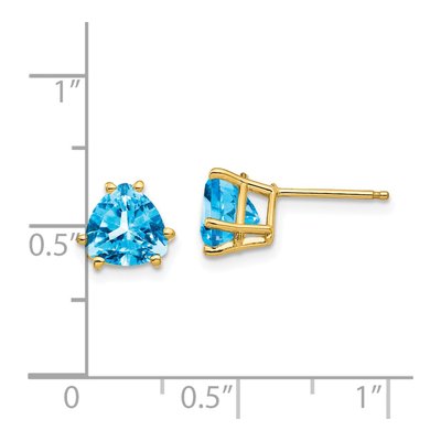 14K Yellow Gold 7mm Swiss Blue Topaz Trillion Stud Earrings – view 4