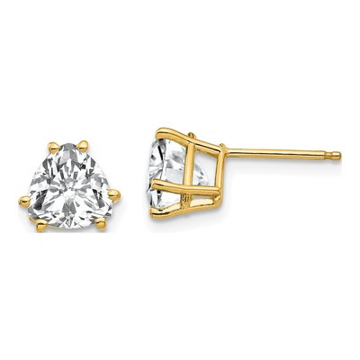 14K Yellow Gold 7mm CZ Trillion Stud Earrings