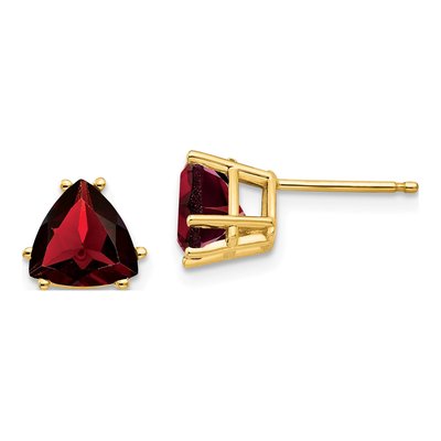 14K Yellow Gold 7mm Garnet Trillion Stud Earrings