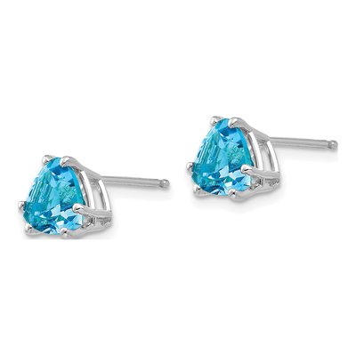 14K White Gold 7mm Swiss Blue Topaz Trillion Stud Earrings – view 2