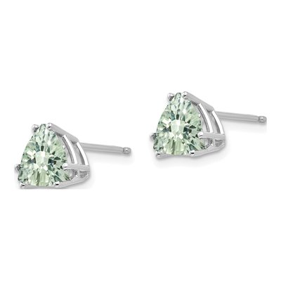 14K White Gold 7mm Green Quartz Trillion Stud Earrings – view 2
