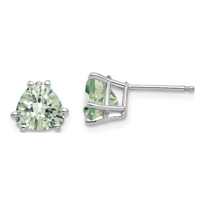 14K White Gold 7mm Green Quartz Trillion Stud Earrings