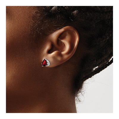 14K White Gold 7mm Garnet Trillion Stud Earrings – view 3